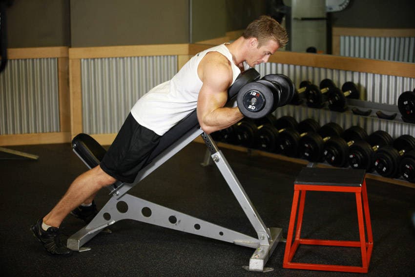 Démonstration de l’exercice : Curl biceps à plat ventre sur banc incliné